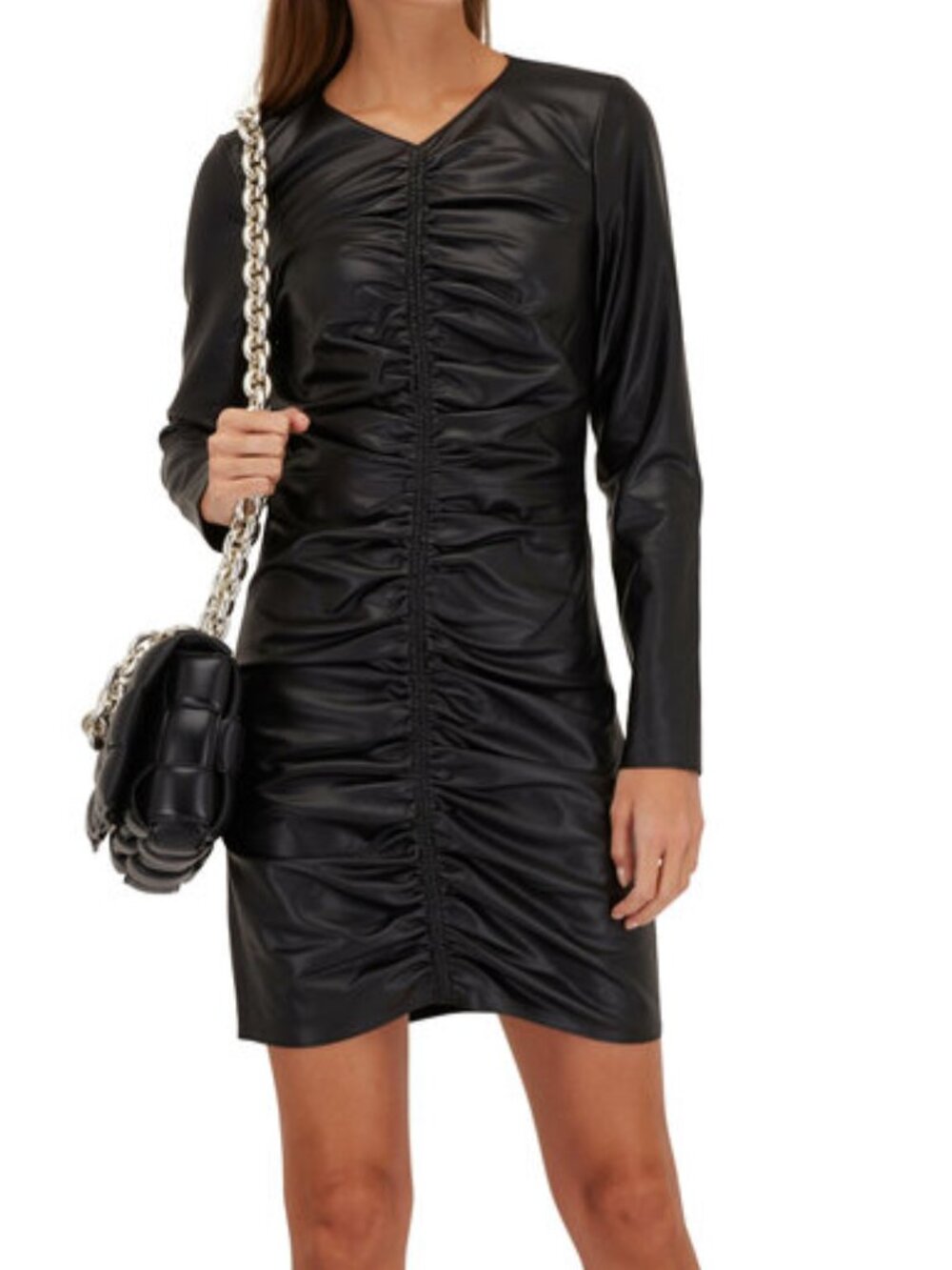 VERONICA BEARD Bernadette faux leather ruched body con minidress